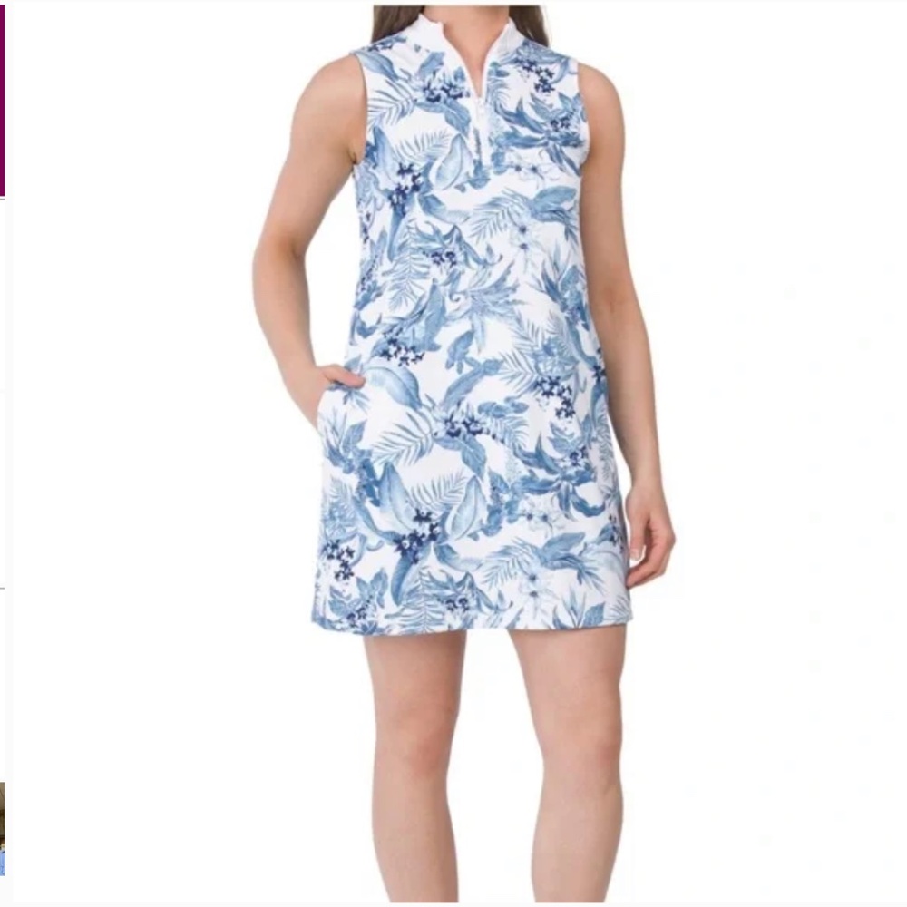 Tommy Bahama Golf Aubrey IslandZone Dress Blue / White tropical palm print
